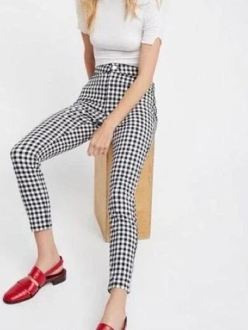 Free People Black & White Gingham ankle pants size 26
